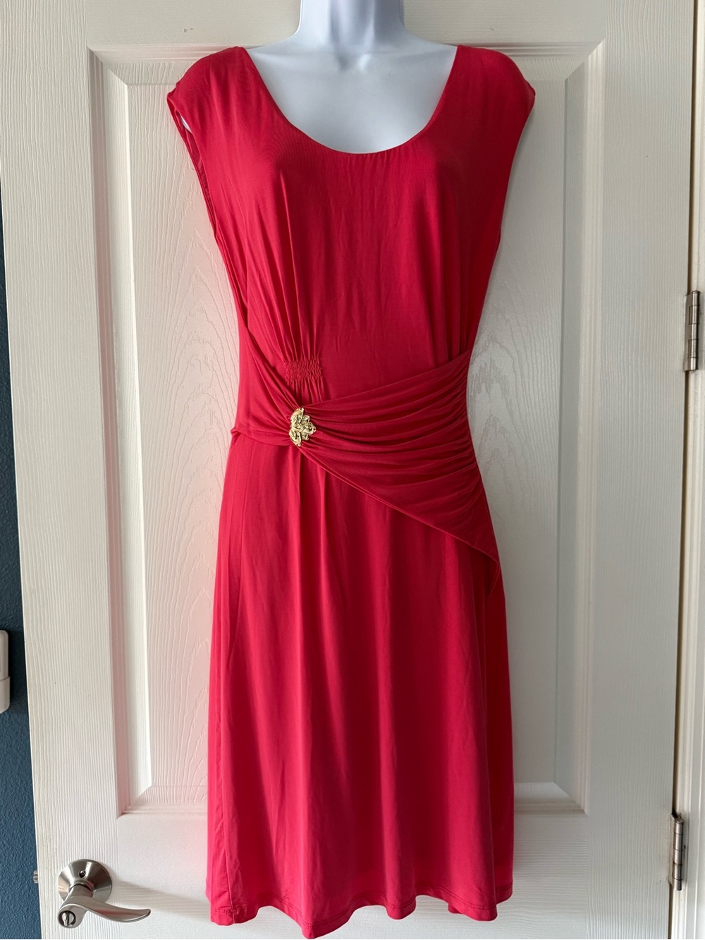 Roberto Cavalli Red Stretch Jersey Brooch Ruched Cocktail Dress NWT IT 46/ US 10